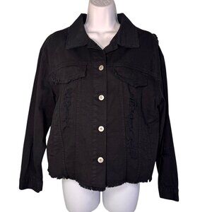 Love Tree Women’s Black Distressed Denim Jean Cropped Jacket Coat Oversized S